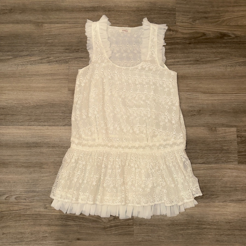 Sundance White Eyelet Lace Ruffle‎ Tank Top Boho Cottagecore Women's M